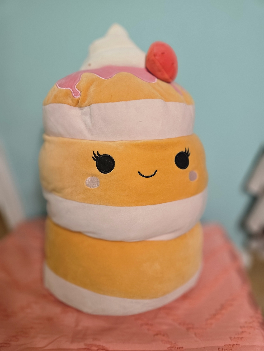 Squishmallows Sawtelle the Strawberry Pancakes plush toy.